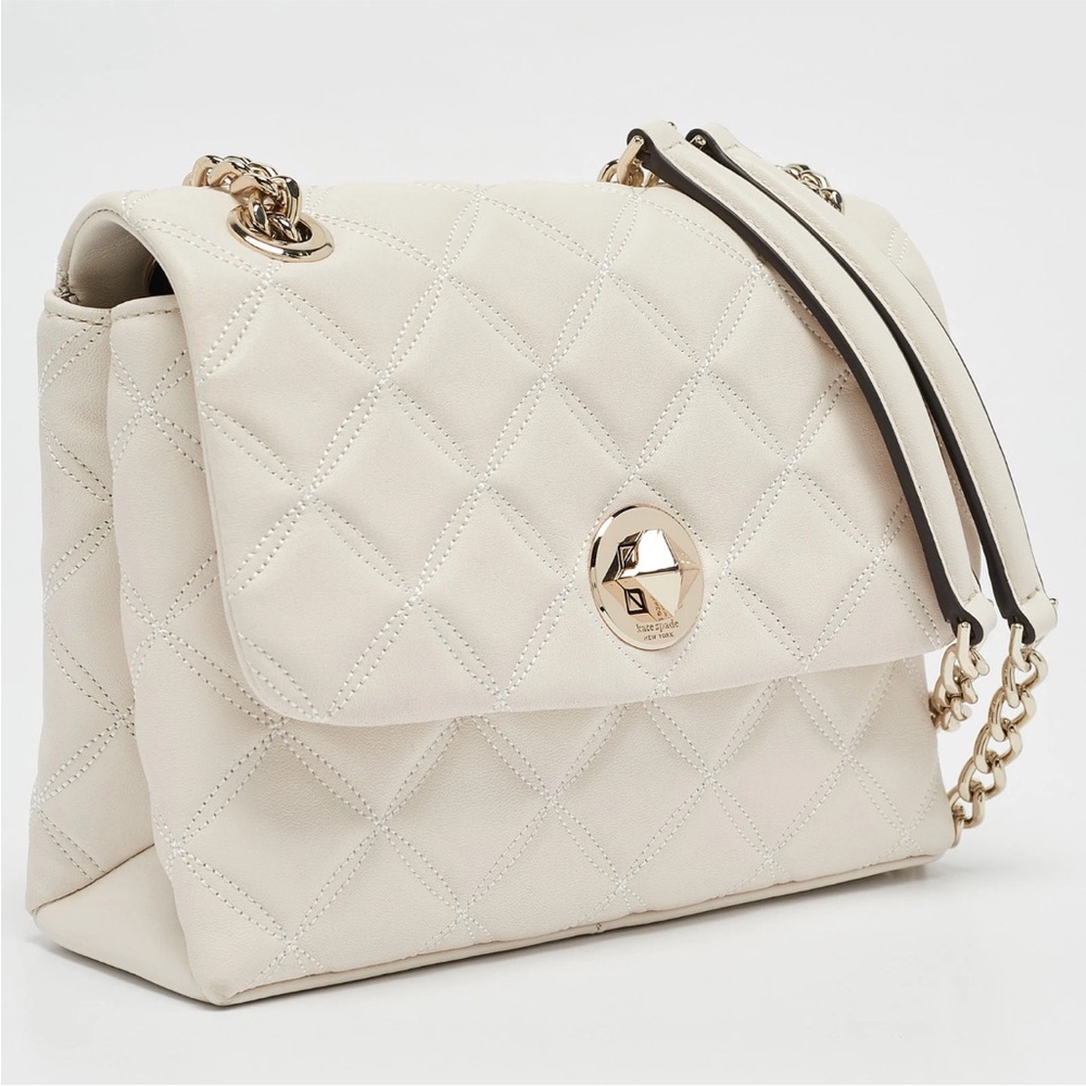 NWOT Kate Spade New York Quilted White Leather Chain Link Shoulder Bag